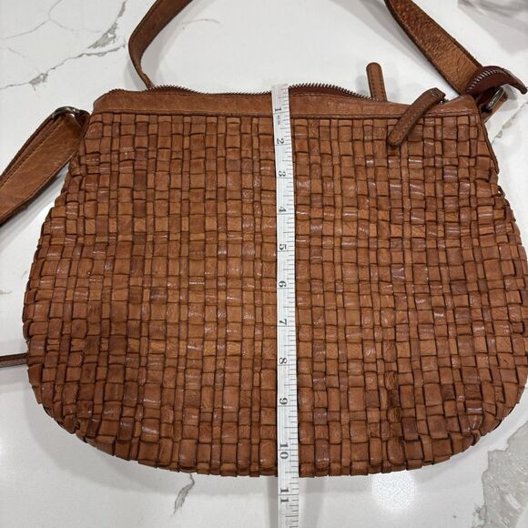 Vilenca Holland Purse Woven Leather Cognac Crossbody Bag Shoulder Zip Brown - Picture 4 of 7